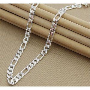 Mens 28" 18K White Gold Figaro Chain Link Necklace Guys Authentic Jewelry 18 K